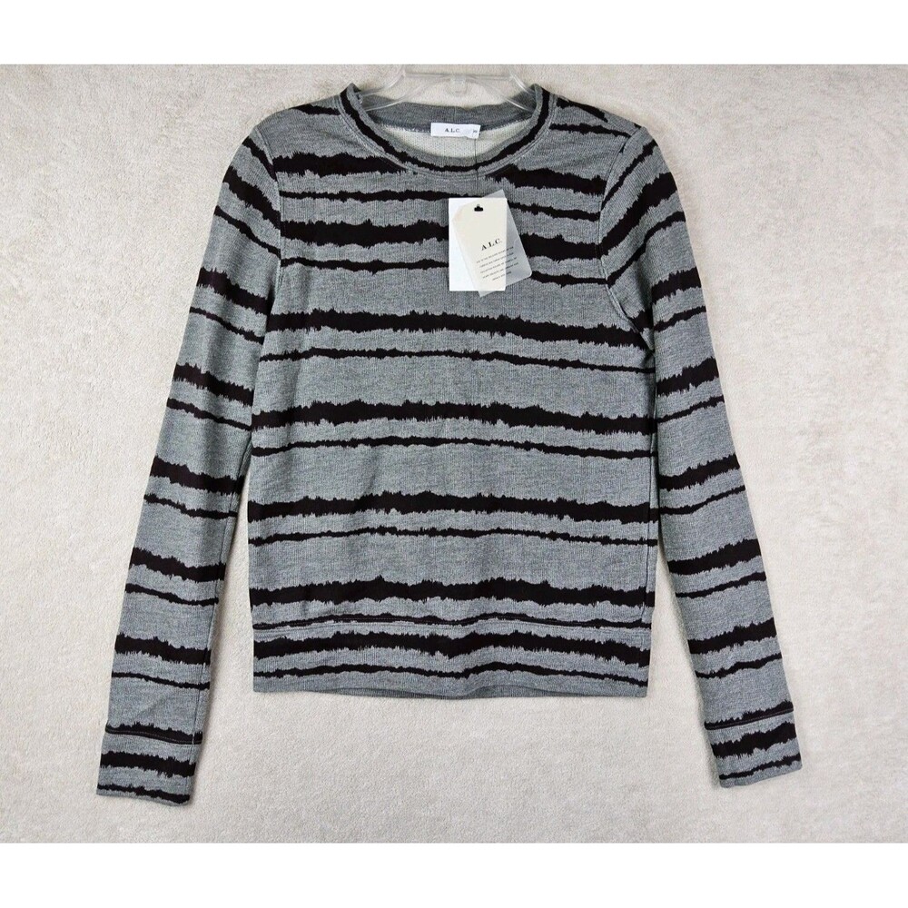 ALC Women's French Terry Striped Grey Pinot Pullover Sweatshirt Size XS